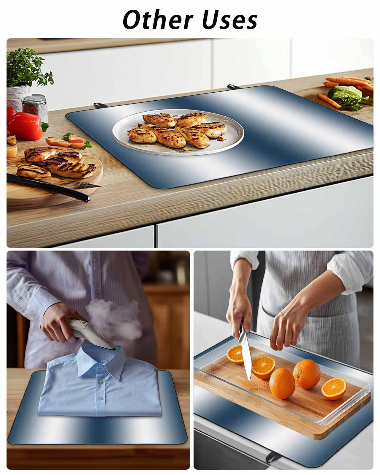 Stove Top Covers for Electric Stove, Ombre Dark Blue Glass Stovetop Cover Protector, Gradient White Abstract Minimalist Stripe Induction Cooktop Protector Oven Mat for Kitchen Countertop 36"x21"