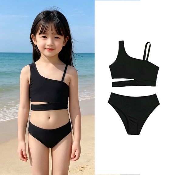 Bigetiay Girls 2 Piece Swimsuits Fashion Cut out Tankini Set with Adjustable Straps Bathing Suit for Girls 11-12 Years