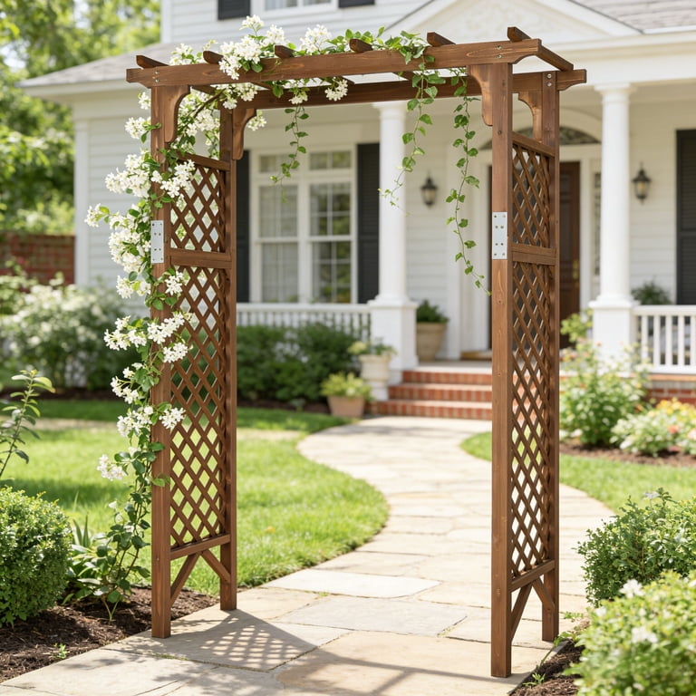 Ktaxon 5ft Wooden Garden Arch - Flat Top Trellis for Climbing Plants, Wedding, Backyard, Dark Brown
