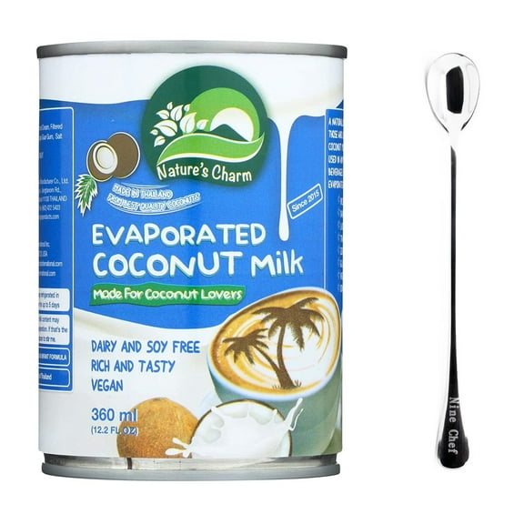 NineChef Set - Nature's Charm Evaporated Coconut Milk (Pack of 2)   one NineChef Long Handle Spoon