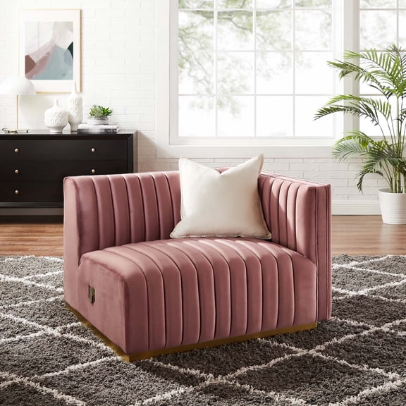 Modway Conjure Channel Tufted Performance Velvet Right-Arm Chair in Gold Dusty Rose