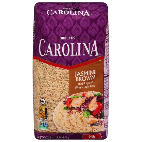 Carolina Jasmine Brown Rice, Thai Fragrant Whole Grain Rice, 2 lb Bag