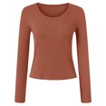 thumbnail image 5 of felwors Womens Long Sleeve Scoop Neck Ribbed Knit Fitted Casual Tops Tee Slim Basic Shirts Brick Red, S, 5 of 6