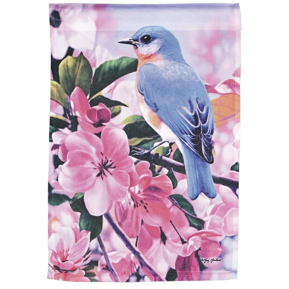 Dicksons Magnolia Garden Blue Bird Floral Pink 44 x 30 Polyester Outdoor Garden Flag