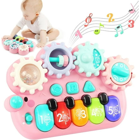 Baby Piano Toys Piano Toys 6 9 12 18 Month Old Baby Piano Toys Kids Piano Keyboard with Gears Game Light Up Musical Toys for Toddlers Boys Girls Early Educational Music Toy Kids Birthday Gift Pink