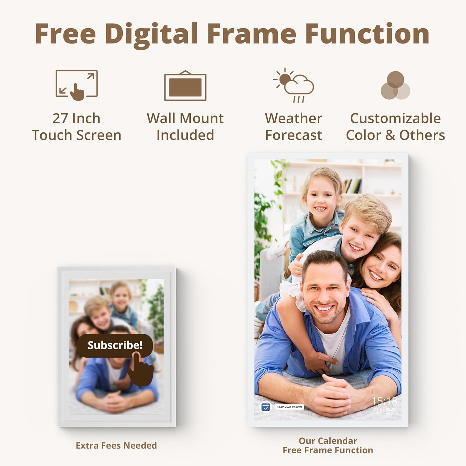 EKASN 27 Inch Digital Calendar Chore Chart, Electronic Calendar Smart Family Planner 1080P FHD Touchscreen Interactive Display Wall & Desk Mount Seamless Scheduling-White