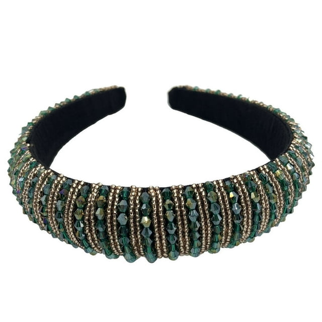 tredstone Bandeaux Perles Cristal Strass Accessoire de Coiffure Style Baroque Épais Mode pour Femmes Vert 1ensemble