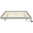 thumbnail image 3 of Queen Size Floating Bed with LED Lights, Modern Low Profile Platform Bed with Pine Wood Slats Support, Wood Mattress Foundation for Bedroom, Guest Room, No Box Spring Need, Grey, 3 of 7