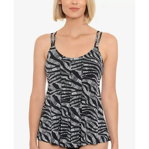 Swim Solutions Womens Pleated-Front Tankini Top Black 12 New