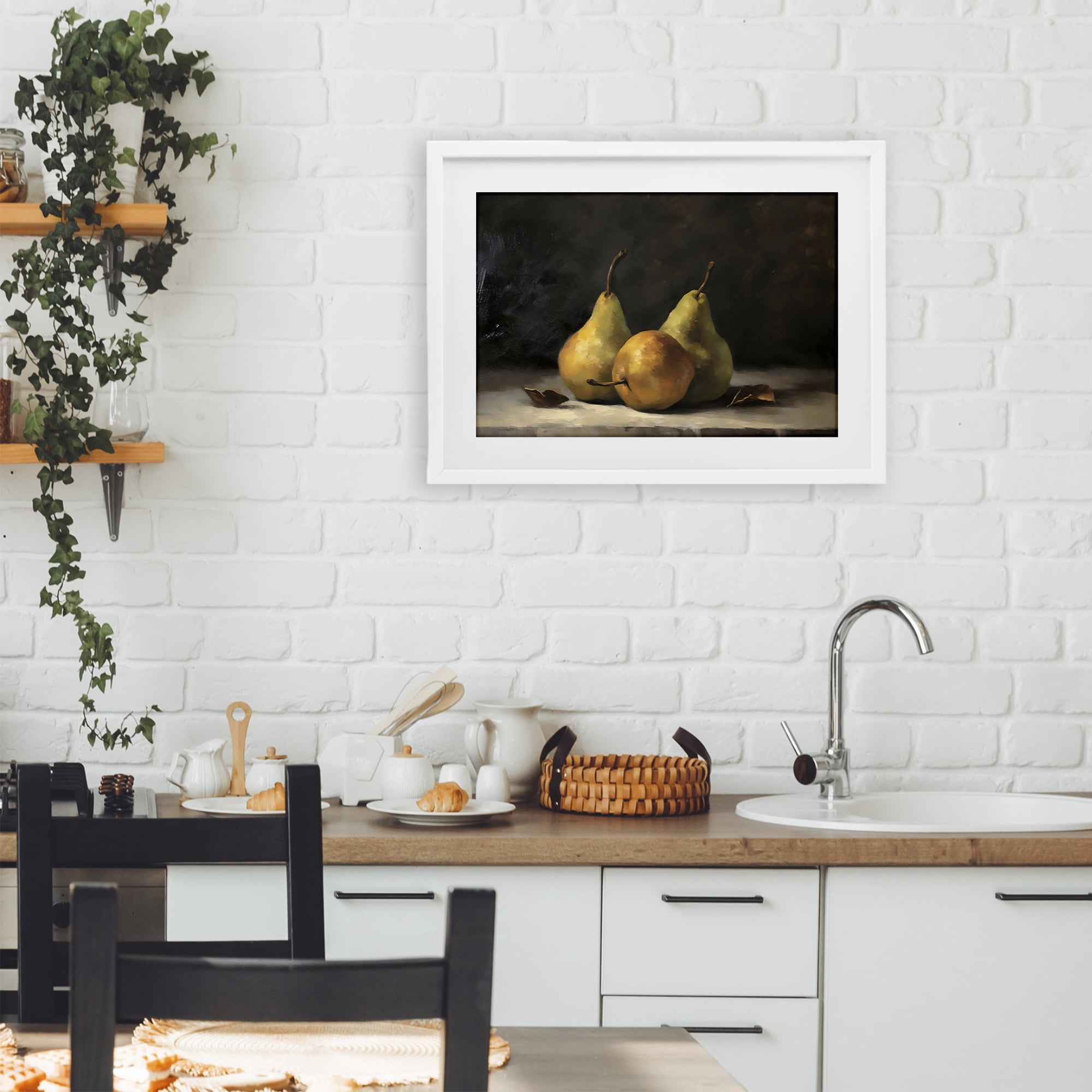 Stupell Industries Three Pears on Marble White Framed Print Under Glass, design by Creative Studio