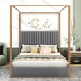 thumbnail image 2 of Queen Size Upholstery Canopy Platform Bed With Headboard And Metal Frame, Gray, 2 of 9