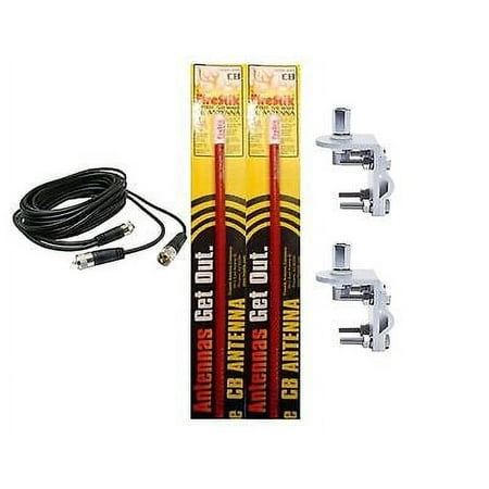 NEW 2 FIRESTIK KW4 R 4FT RED CB ANTENNA, 18FT DUAL COAX, BRACKETS & STUD KIT
