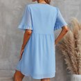 thumbnail image 3 of Women Summer Tunic Dress V Neck Short Ruffle Sleeves High Waist Casual Loose Flowy Mini Dress Light Blue XL, 3 of 5