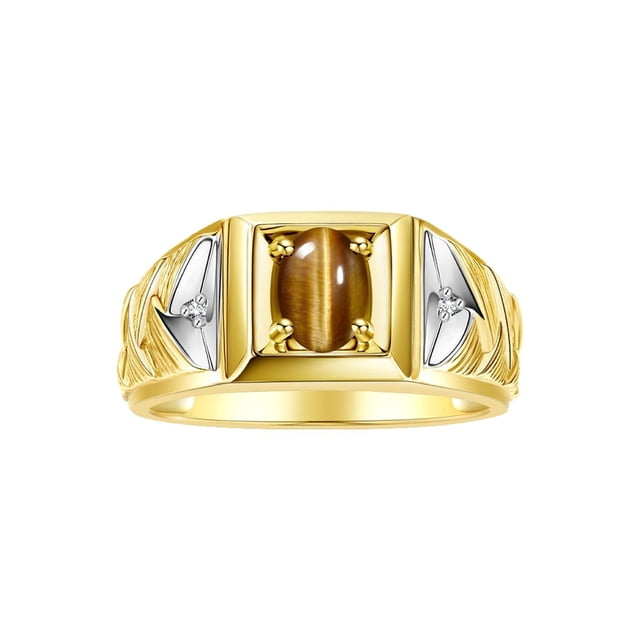 RYLOS Men's Rings Yellow Gold Plated Silver Rings Designer Weave Band 7X5MM Gemstone & Diamond Ring Tiger Eye November Birthstone Rings For Men Size 12