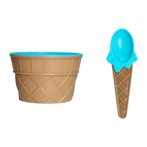Inteprter Taza de helado para niños, postre para niños, regalos de helado, tazón de postre encantador, tazón de mezcla de PP con cuchara, juego de Mostrada Azul Inteprter HA001694-03
