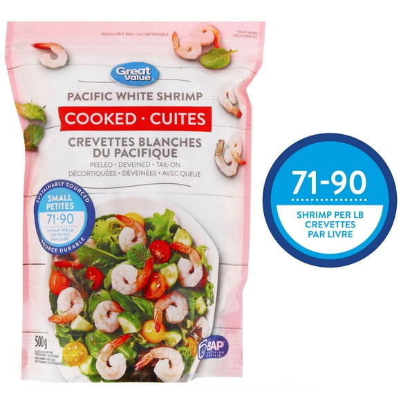 Great Value Cooked Pacific White Shrimp, 500 g (1.1 lb)