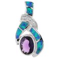 thumbnail image 2 of Sterling Silver Synthetic Opal Necklace for Women Amethyst CZ 7x9 mm Oval 1 1/8 inch 16 inch ROPH_25, 2 of 2