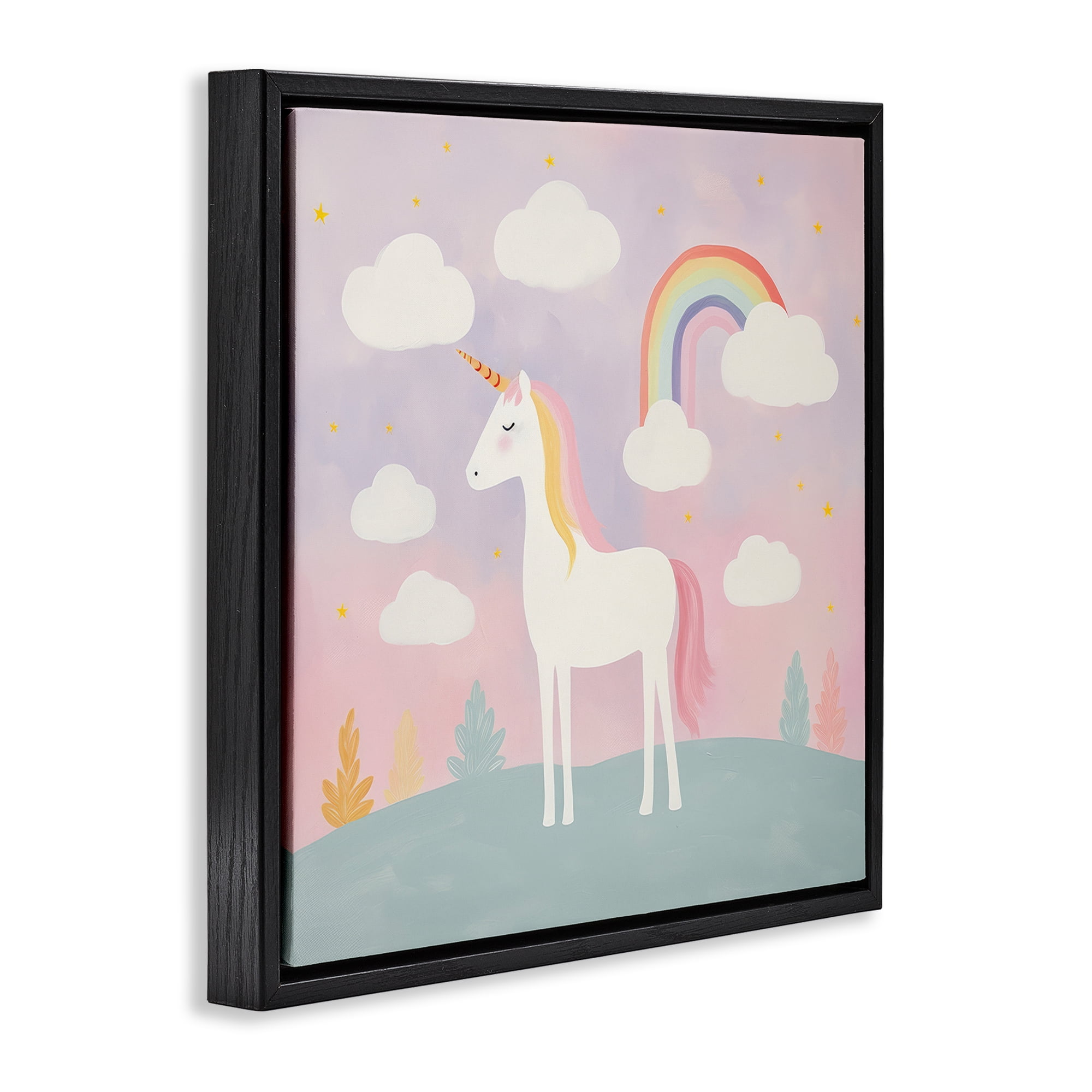 Stupell Industries Mystical Unicorn with Rainbow & Clouds Black Framed Floater Canvas Wall Art, design by Lazar Studio