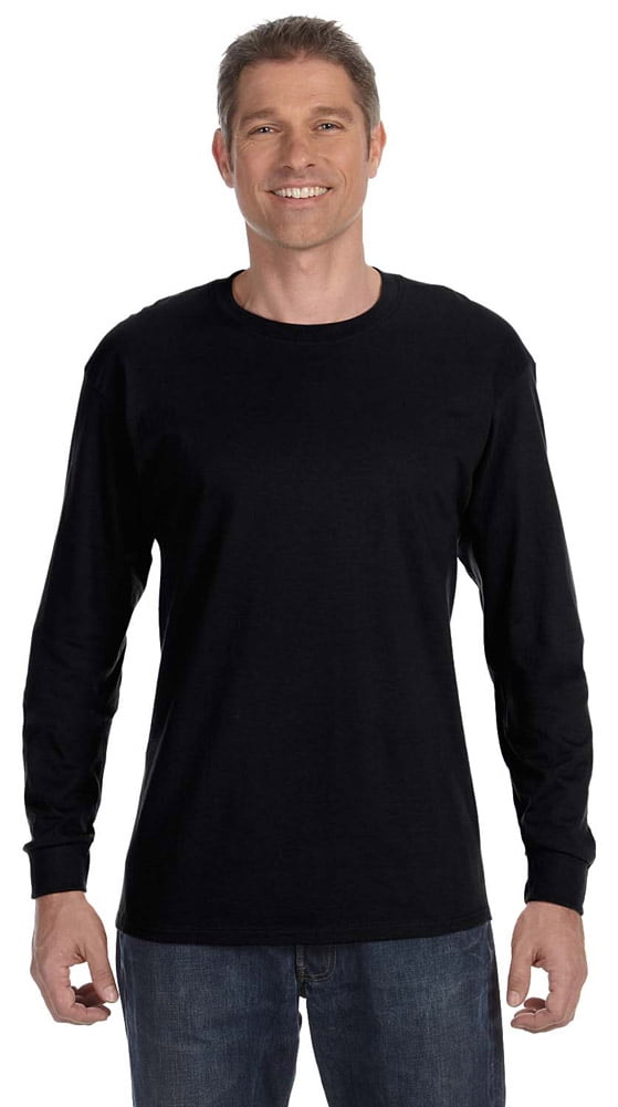 Hanes - Hanes 5586 Long Sleeve Cotton T-Shirt - Black - Small - Walmart ...