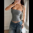 thumbnail image 4 of Tops de Verano para Mujer, Sin Tirantes, Sin Relleno, para Discoteca, Estilo Y2K, para Salir, Elásticos, Básicos, Informales, Camisola Azul Marino M, 4 of 9