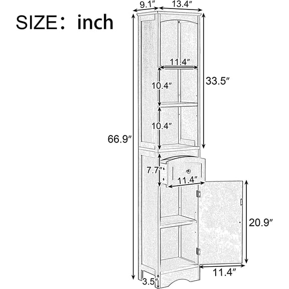 Tall Bathroom Cabinet, Freestanding Storage with Drawer and Adjustable Shelf, Grey