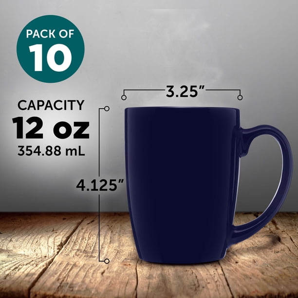 Curved Java Coffee Mug Set - 10 Pack - 12 Oz. - Stoneware Restaurant Cups -  Cobalt Blue - Walmart Business Supplies