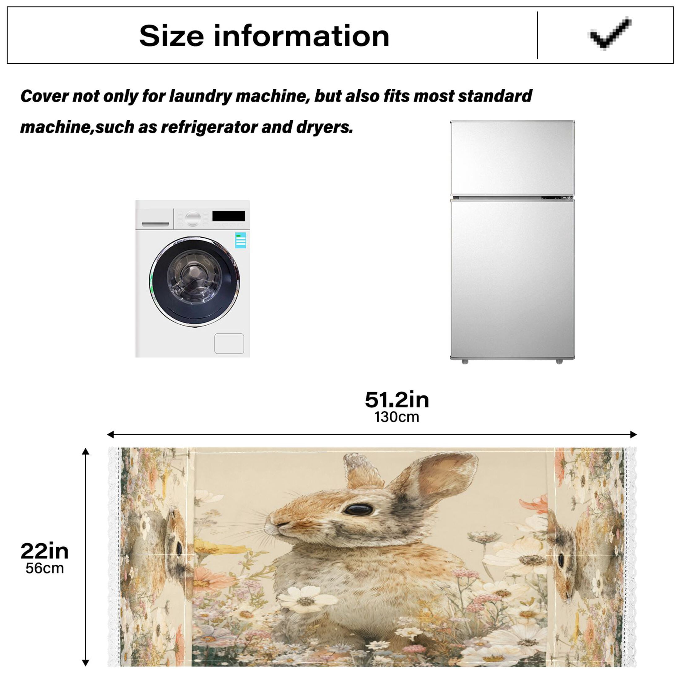 Wobogo Flowers Rabbit Washing Machine Cover Dustproof Washer Dryer Cover Waterproof Laundry Room Decorative Protector