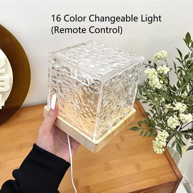 Luz de noche de onda de mar de decoración, lámpara de noche pequeña de ondulación de agua giratoria, lámpara de atmósfera de llama de cabecera de dormitorio creativa dinámica