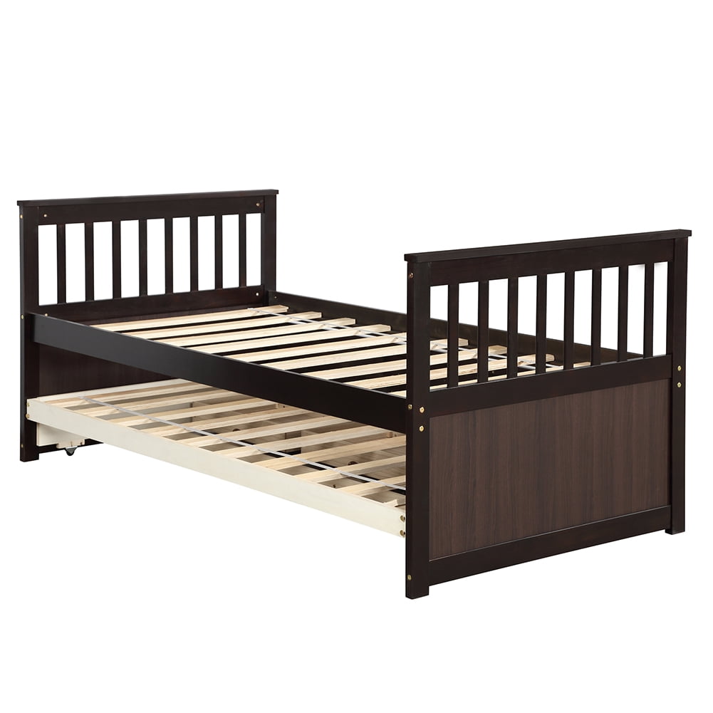 Lowestbest Solid Wood Captain's Bed, Twin Daybed with Trundle Bed and 3 Storage Drawers