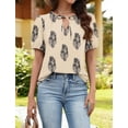 thumbnail image 2 of UZMOG Boho Tops for Women, Summer V-Neck Tie Front Peasant Blouses Casual Puff Sleeve Loose-Fit Flowy Shirts Beach Vacation, 2 of 7