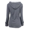 thumbnail image 4 of IROINNID Fleece Jacket for Women Winter Thermal Plush Warm Button Thicken Jacket Long Sleeve Hooded Outwear Coat with Pocket,Dark Gray, 4 of 7