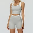 thumbnail image 4 of PISONIC Women Two Piece Workout Sets Color Block Backless Tank Top and High Waist Booty Lifting Shorts Gym Yoga Active Outfits, 4 of 7