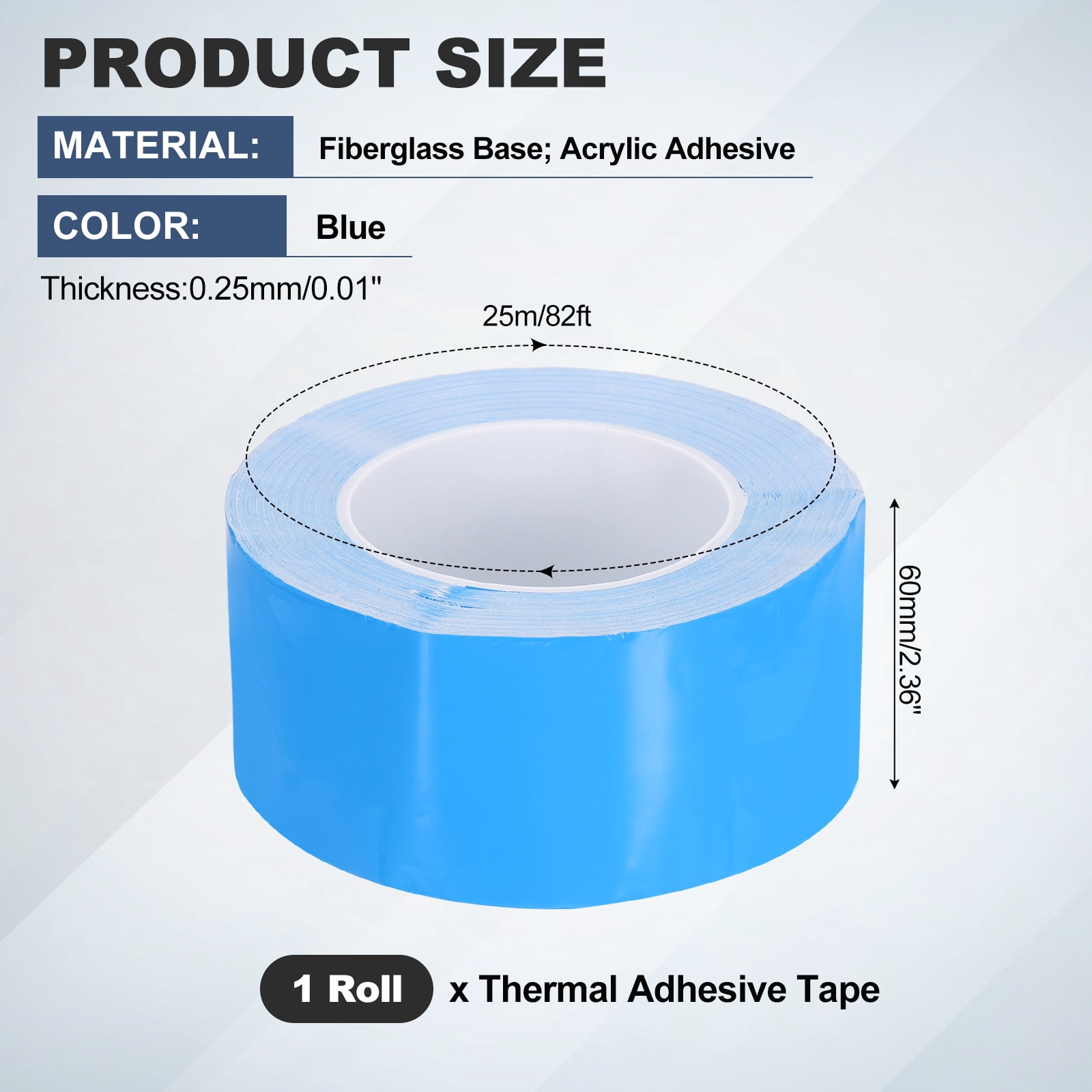 Thermal Adhesive Tape, 25m x 60mm x 0.25mm Double Sided Thermal Tapes Conductive Tape Electrically Insulated for Coolers LED Strips Heat Sink Computer CPU GPU, Blue