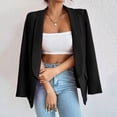 thumbnail image 2 of Women Suit Coat Spring Autumn Solid Color Business Suit Coat Lapel Long Sleeve Flap Pockets Open Front Suit Jacket-Black,L, 2 of 8