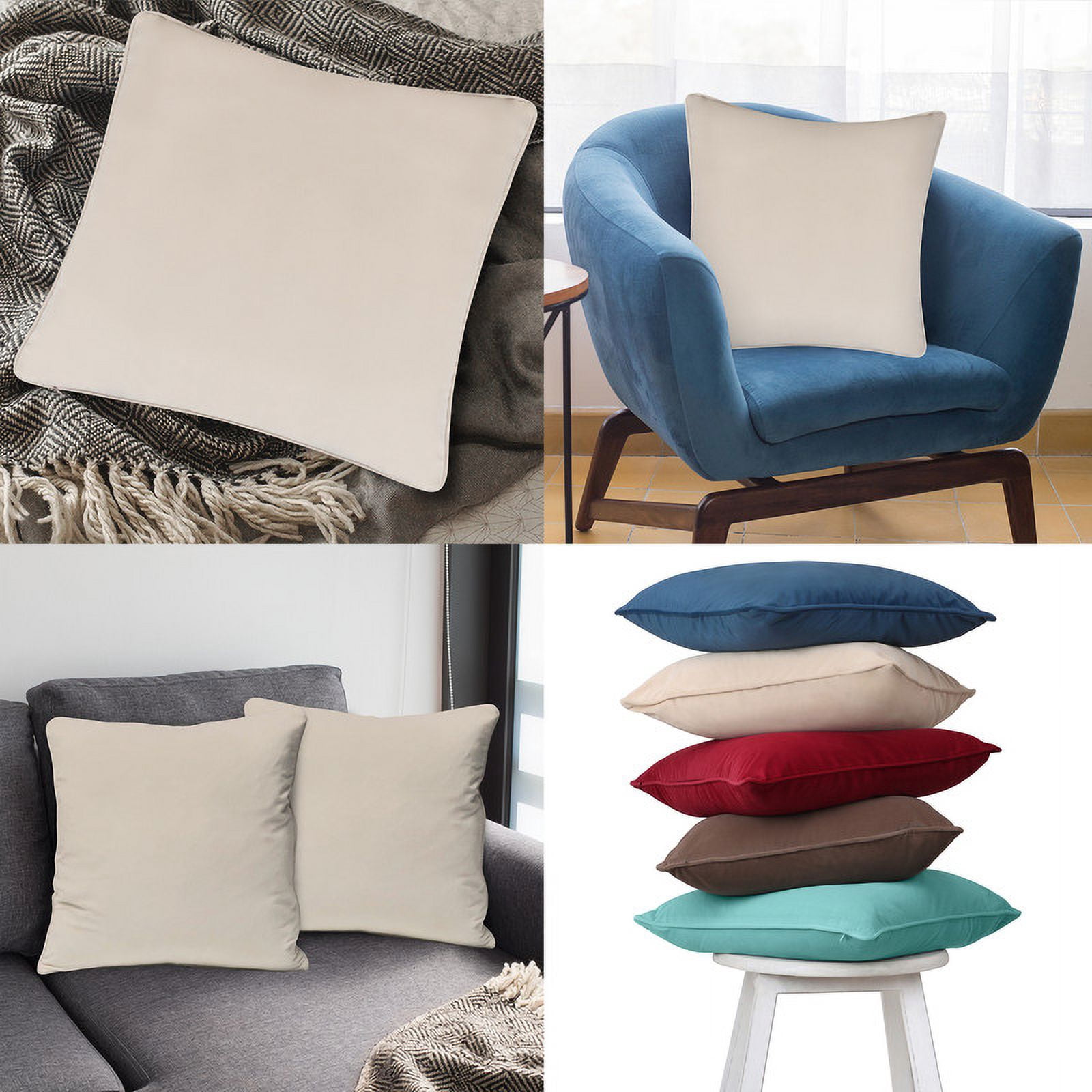 A1HC Set of 2 Luxurious Soft Velvet Throw Pillow Covers Only, 20"x20", Beige, Decorative Cushion Covers with Hidden YKK Zipper for Sofa or Bed