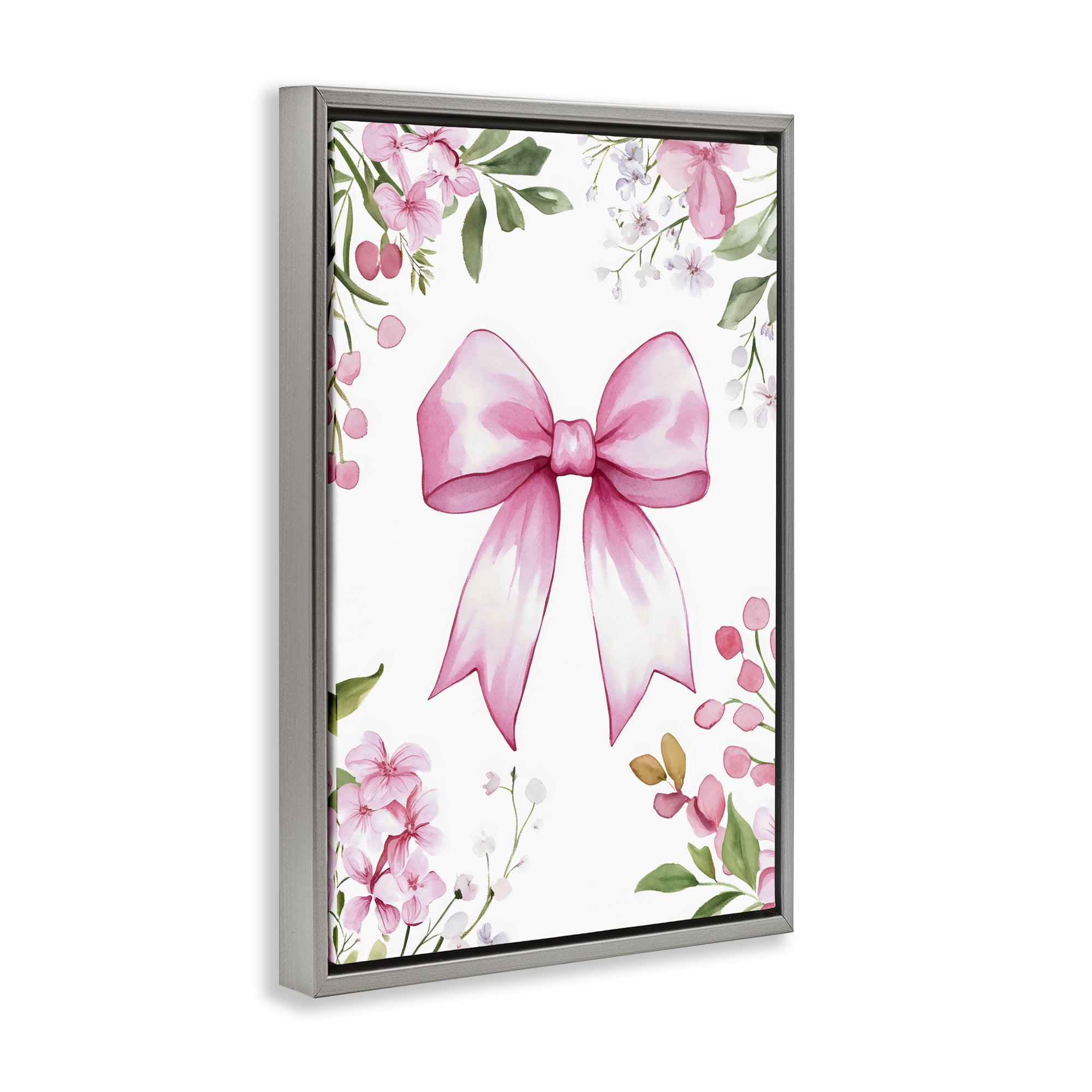 Stupell Industries Whimsical Floral Bow Pink Gray Framed Floater Canvas Wall Art, design by Creative Studio