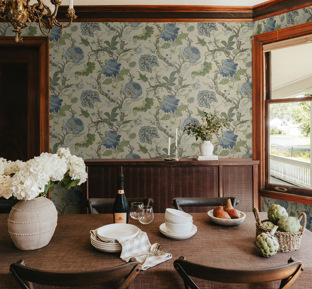 Harry & Grace Fern & Blueprint Jacobean Trail Premium Matte Non-Woven Peel and Stick Wallpaper - 20.5 in. W x 18 ft. L Roll