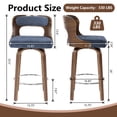 thumbnail image 2 of ClinQ 26 inch Swivel Bar Stools Set of 3, Counter Height Bar Chairs with Walnut Legs and Silver Ring Footrest, Upholstered Linen Fabric, Navy, 2 of 11