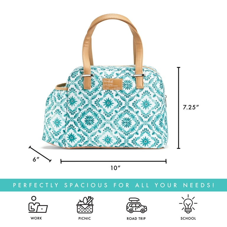 Fit + Fresh Lunch Bag for Women with Salad Container, Aqua with Multi-Color Cats, 7197FF2692