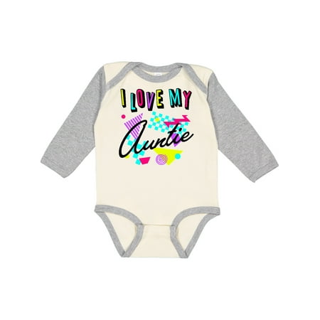 

Inktastic I Love my Auntie- 80s retro style Gift Baby Boy or Baby Girl Long Sleeve Bodysuit