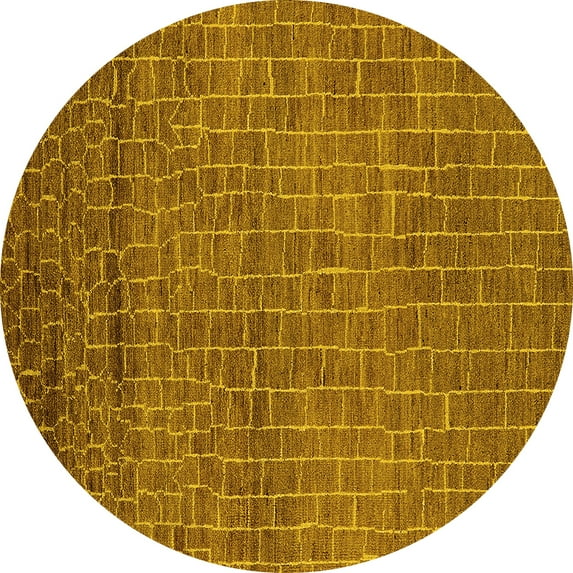 Ahgly Company Machine Washable Indoor Round Oriental Yellow Industrial Area Rugs, 6' Round