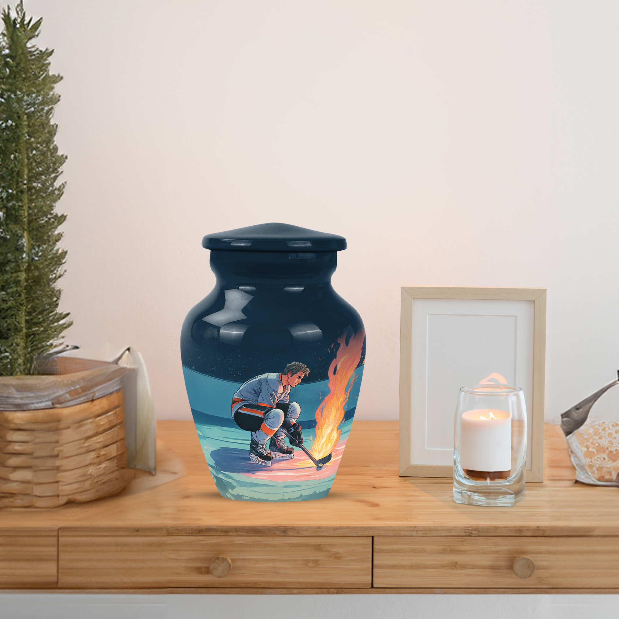 MUKTIVE Ice Hockey Urn for Ashes for Adult, Blue Keepsake Urn for Ashes Adult Human, Urn for Women & Men Player, 3 Inch Small Miniature Urn for Male & Female