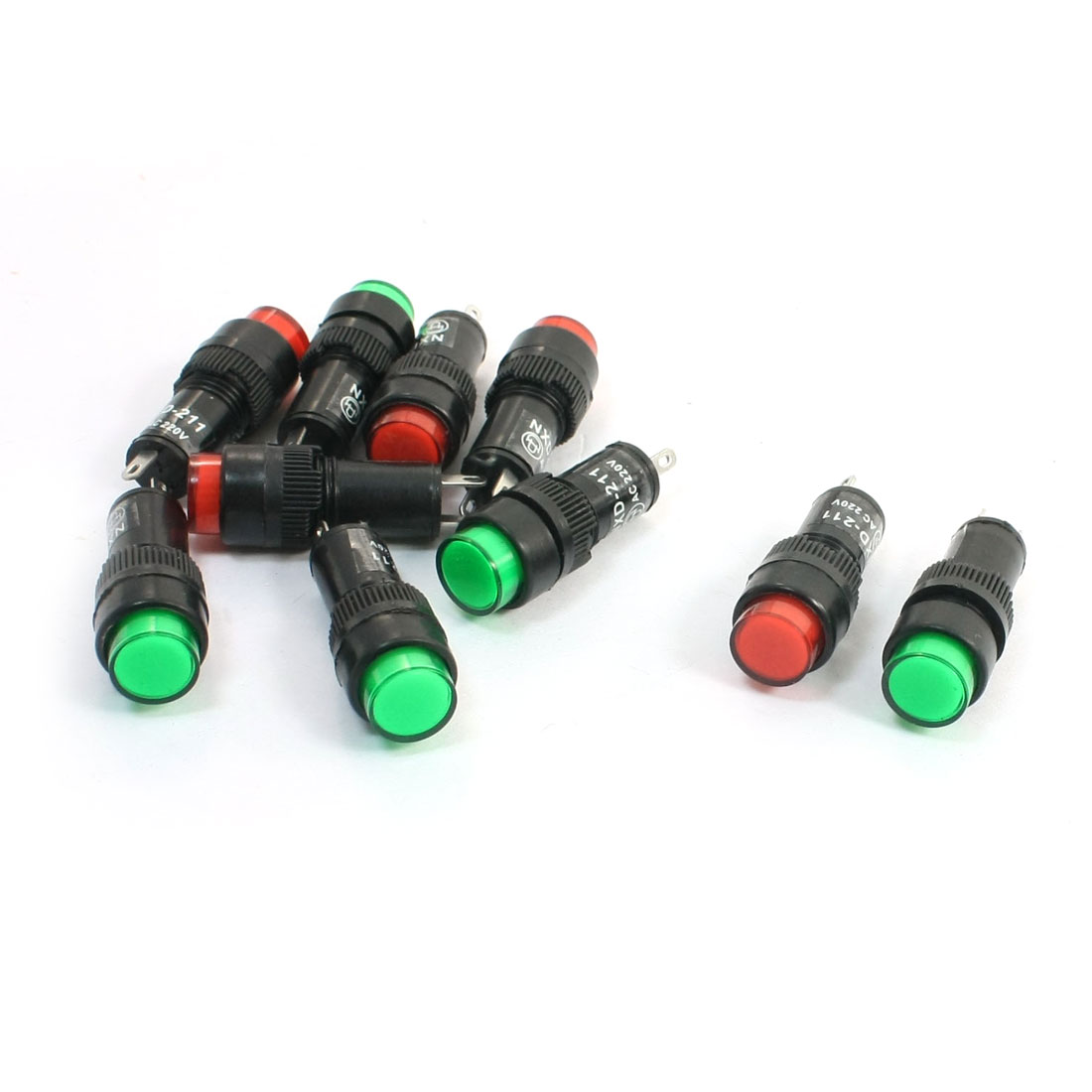 Unique Bargains 10Pcs 2 Pin Red Green Neon Bulb Signal Lamps Indicator Lights 220V