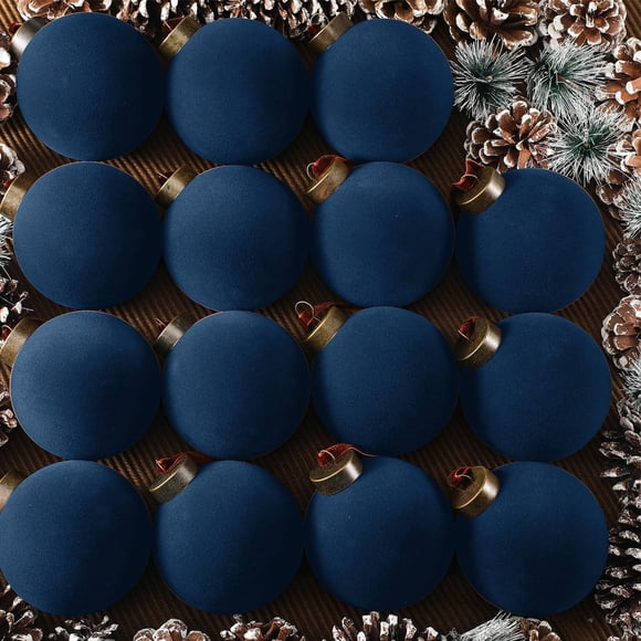 Adornos colgantes, bolas navideñas de terciopelo Liliful, 15 unidades, azul marino, 8 cm