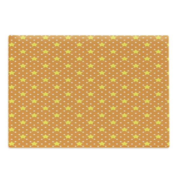 Star Cutting Board, Small Large Star Pattern in Vivid Color Starry Night Sky Polka Dot Ornament Print, Decorative Tempered Glass Cutting and Serving Board, Large Size, Yellow Orange, by Ambesonne