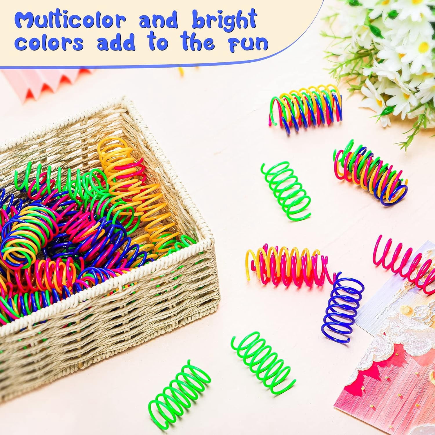 300 Pcs Cat Spring Toy Cat Spiral Toys Interactive for Indoor Colorful Plastic Springs Coil for Kitten Hunting Swatting Biting