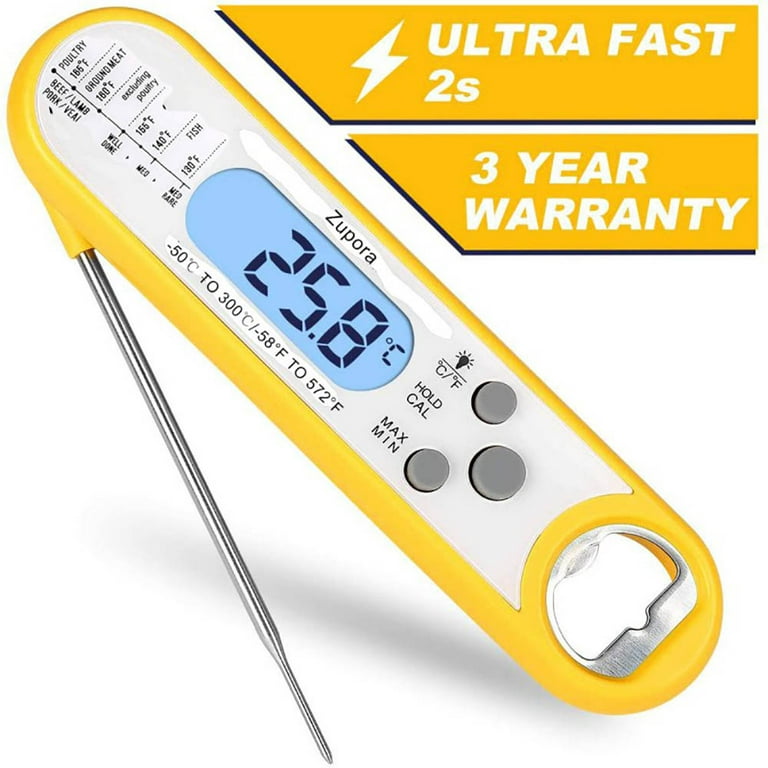 Lonicera Digital Meat Thermometer with Foldable Probe Backlight & Calibration Waterproof & Instant Read for Kitchen Food Cooking Baking Candy