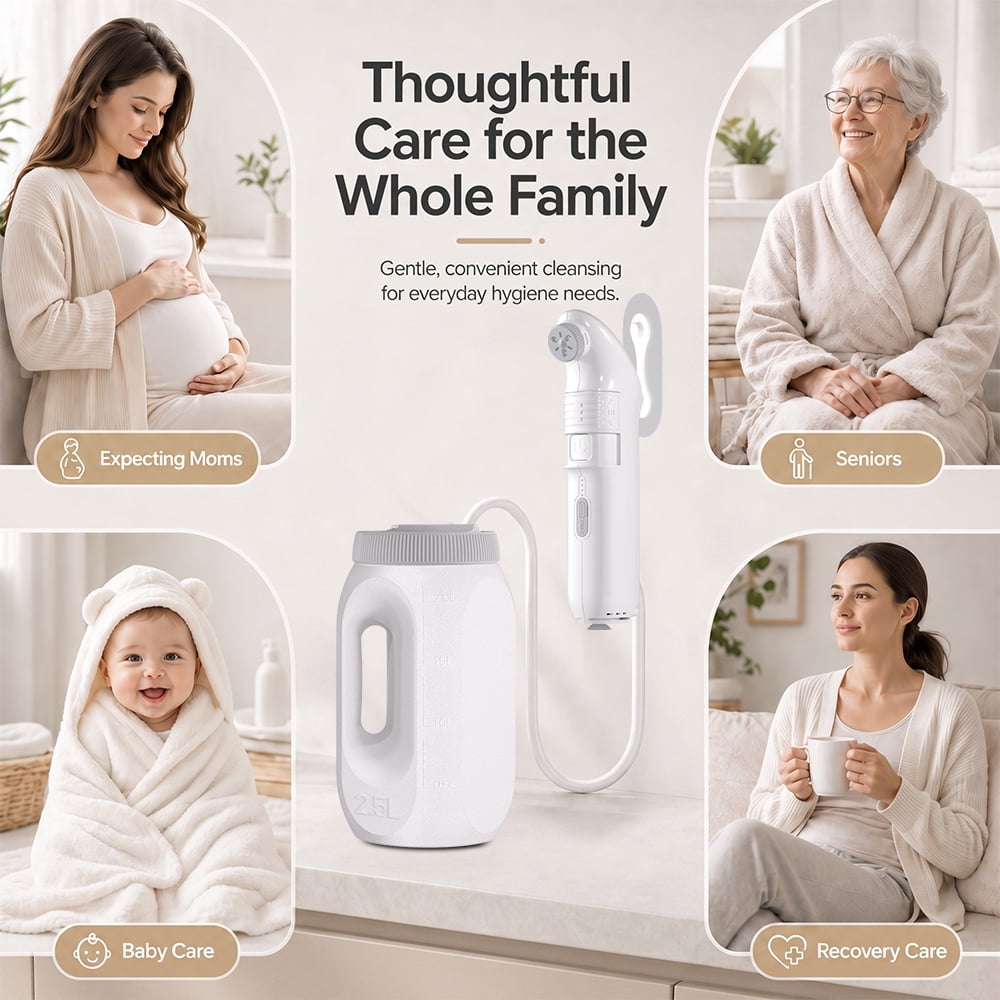 WOWER Electric Portable Bidet for Women Men Travel & Home with 2.5L Water Tank, 2 Pressure Water Flow Rechargeable Handheld Bidet Sprayer Waterproof Personal Hygiene Bidet for Postpartum, Camping, RV