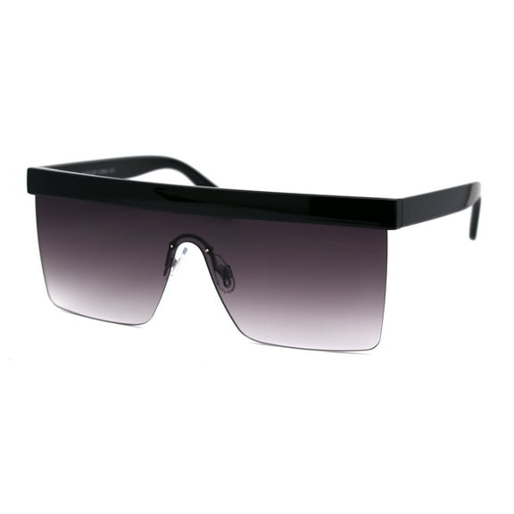 Womens Flat Top 90s Half Rim Shield Diva Plastic Sunglasses Black Smoke