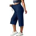 thumbnail image 2 of Hfnxid Plus Size Capris Pant for Womens Loose Fit Elastic Waist Workout Trousers Casual Athletic Cropped Trouser Navy XL, 2 of 10